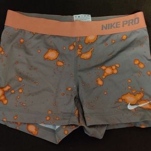 Nike Pro Gray and Orange Splatter Shorts